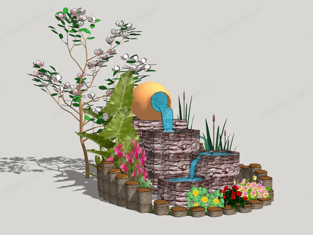 Zen Garden Fountain sketchup model preview - SketchupBox