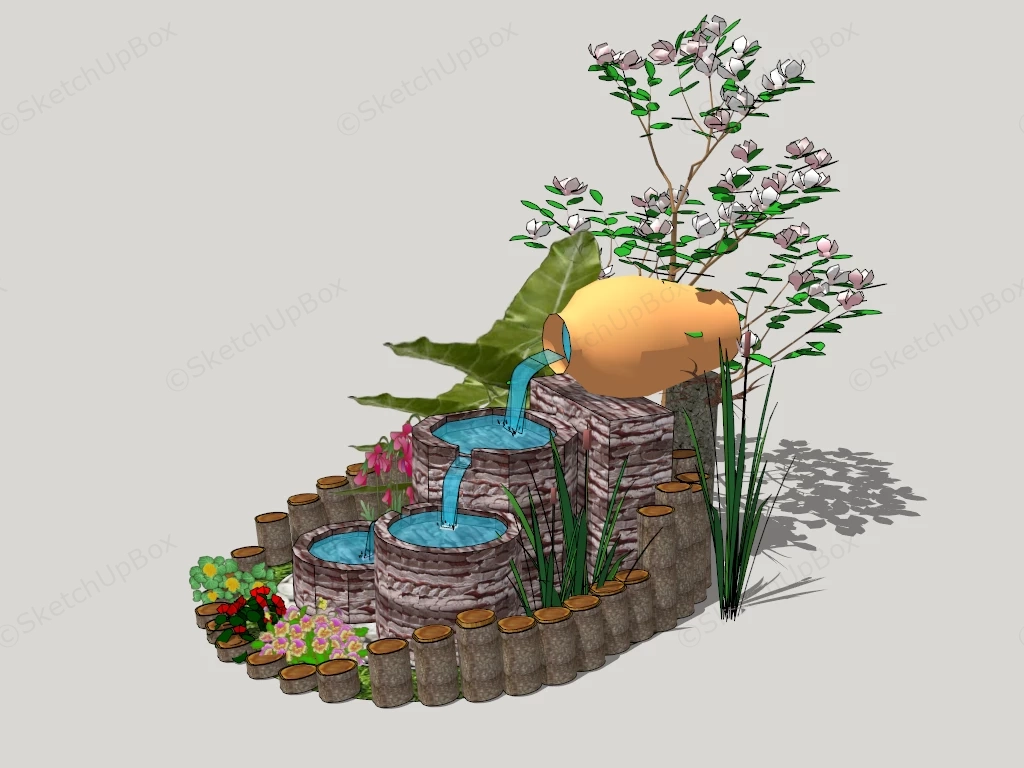 Zen Garden Fountain sketchup model preview - SketchupBox