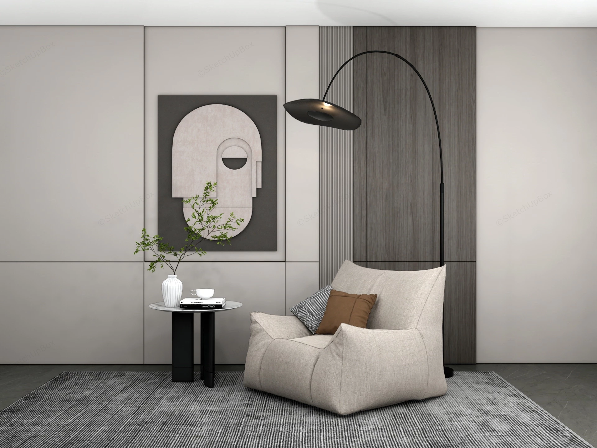 Fabric Accent Chair And Table Set sketchup model preview - SketchupBox