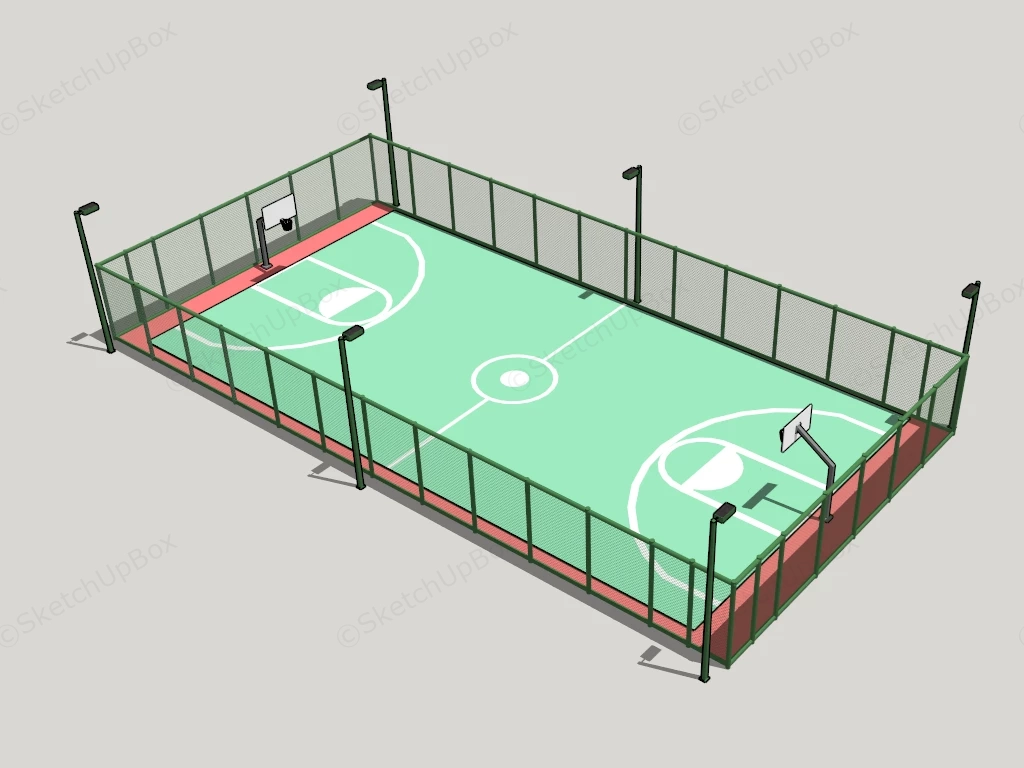 Outdoor Basketball Court With Fence And Lights sketchup model preview - SketchupBox