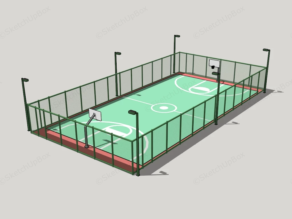 Outdoor Basketball Court With Fence And Lights sketchup model preview - SketchupBox