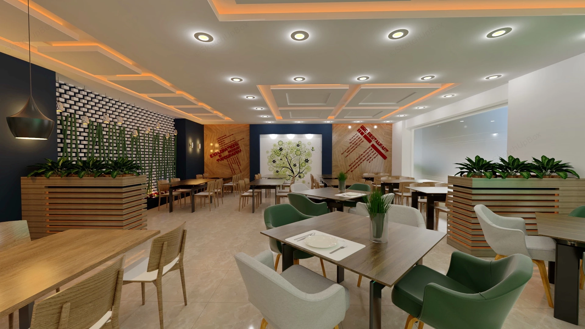 Modern Restaurant Interior Design sketchup model preview - SketchupBox