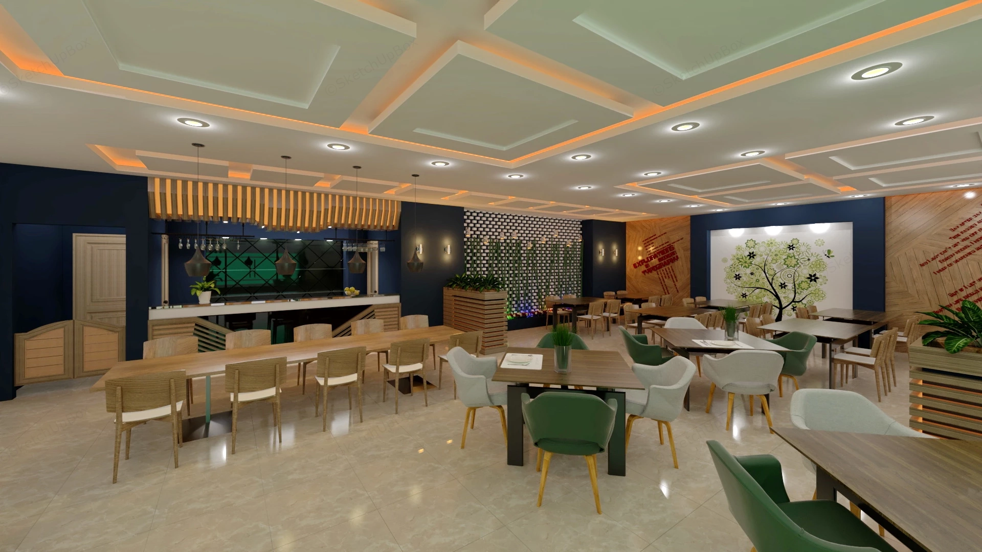 Modern Restaurant Interior Design sketchup model preview - SketchupBox
