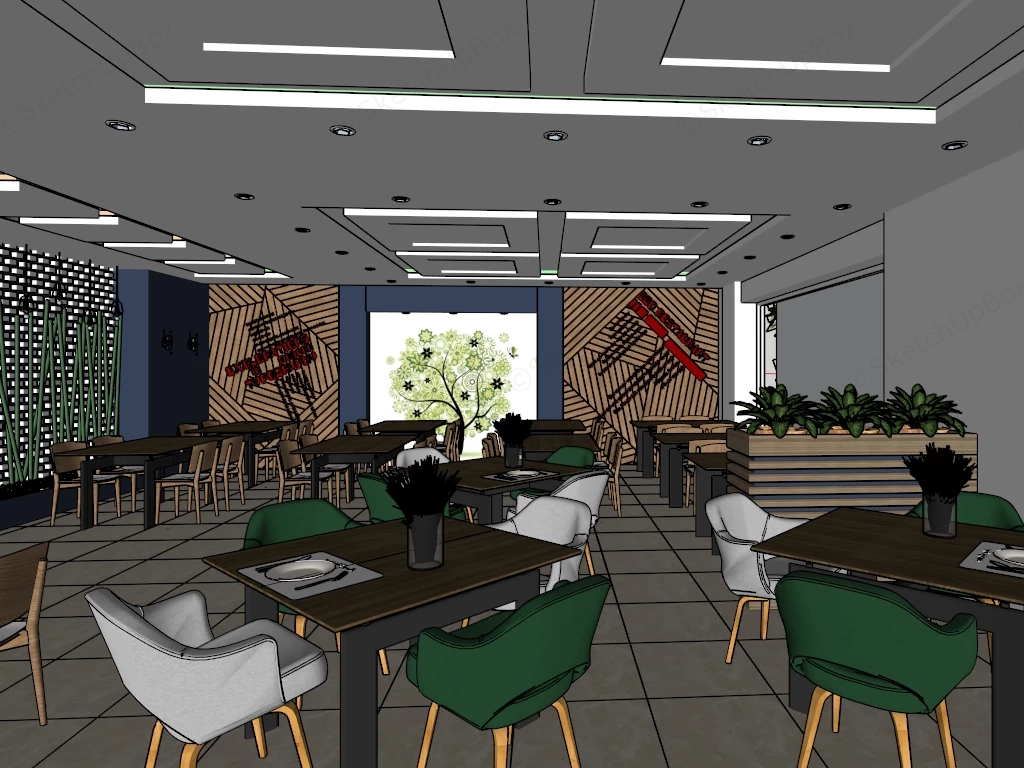 Modern Restaurant Interior Design sketchup model preview - SketchupBox