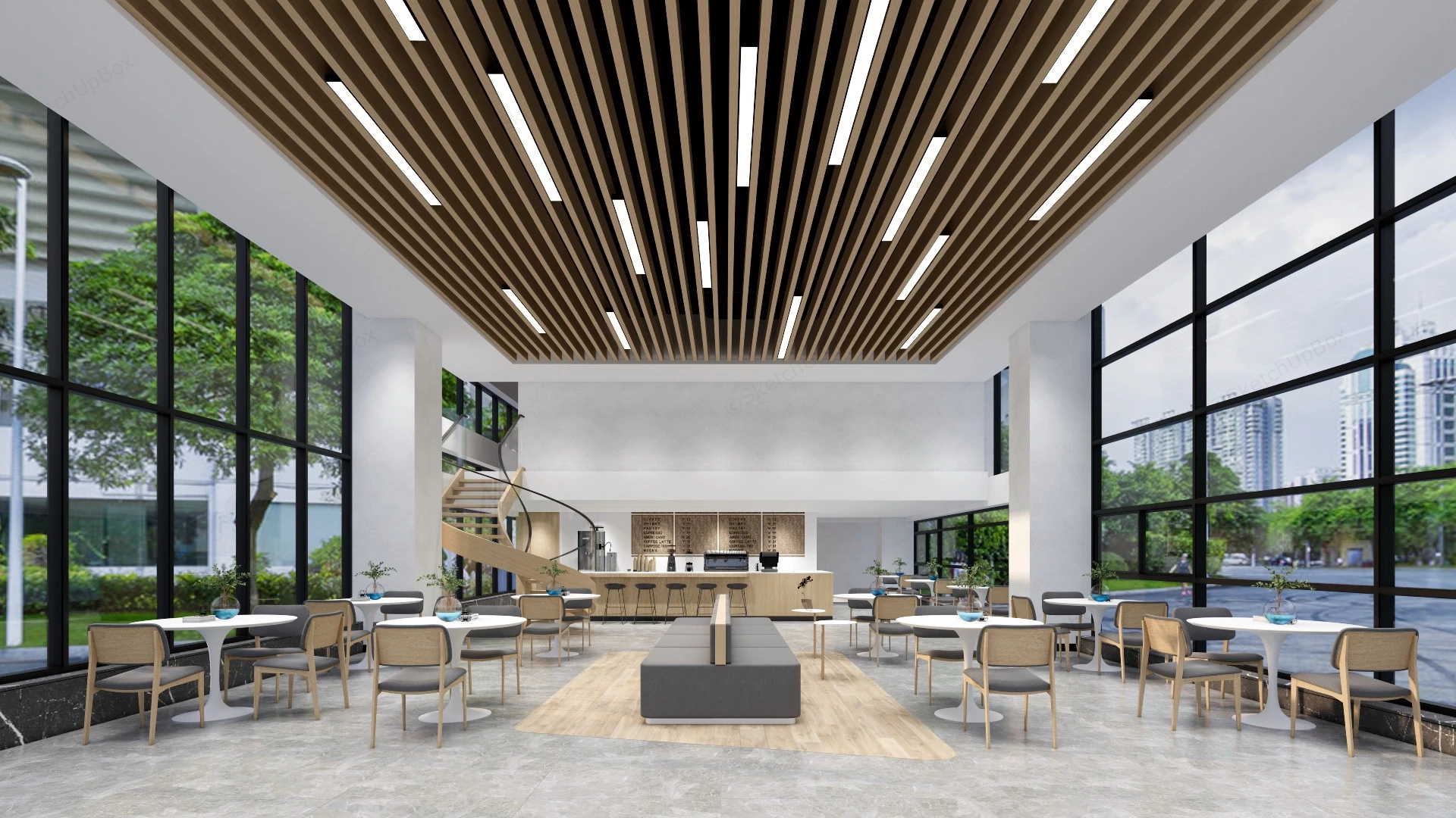 Minimalist Coffee Shop Interior sketchup model preview - SketchupBox