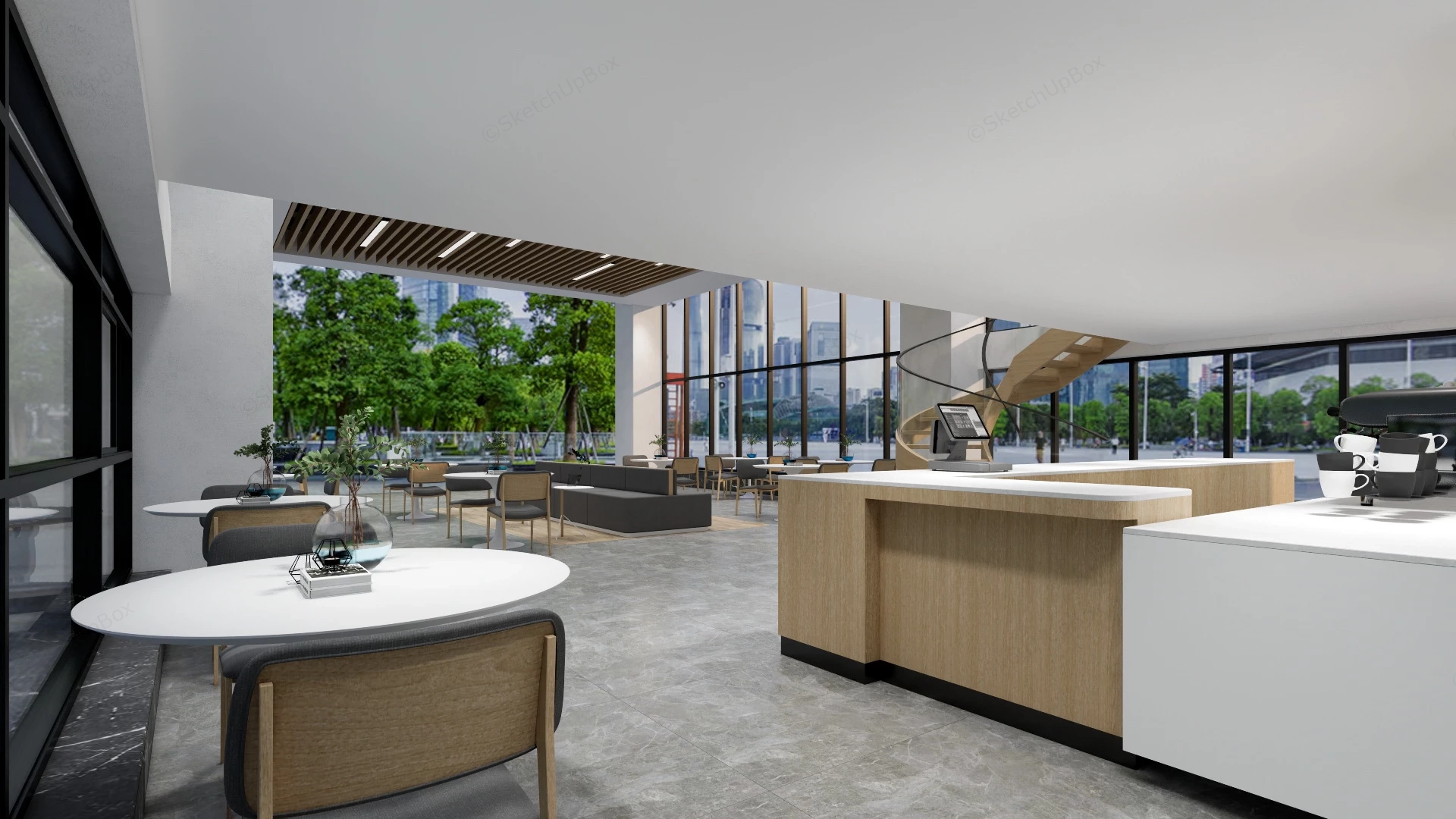 Minimalist Coffee Shop Interior sketchup model preview - SketchupBox