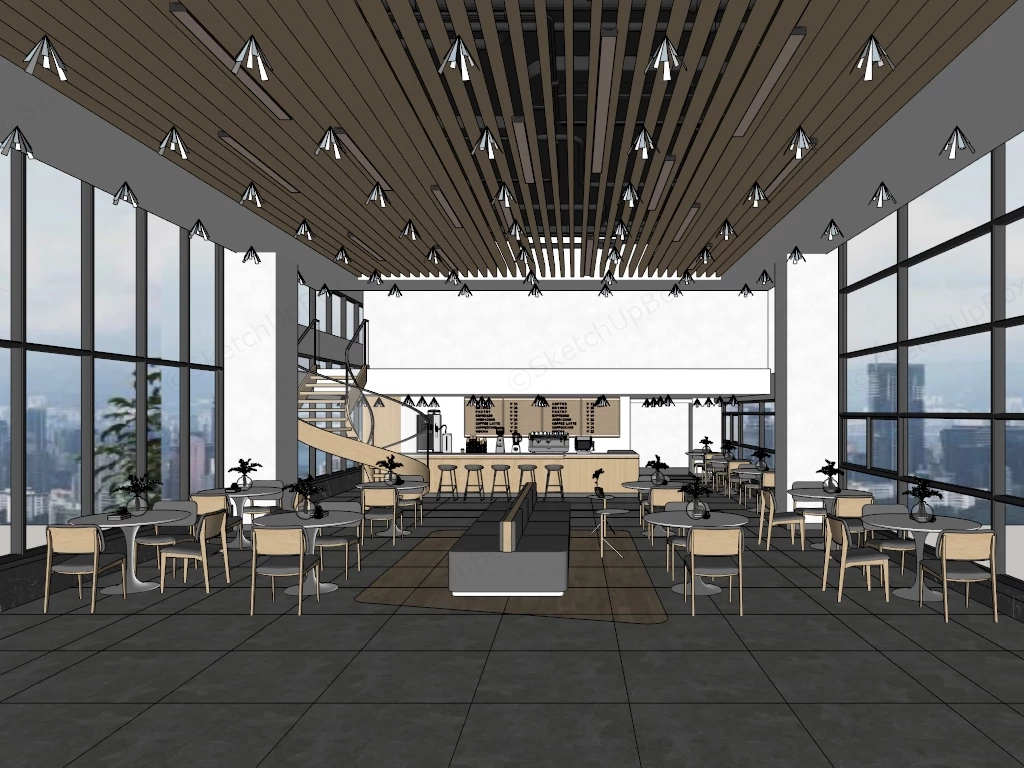 Minimalist Coffee Shop Interior sketchup model preview - SketchupBox