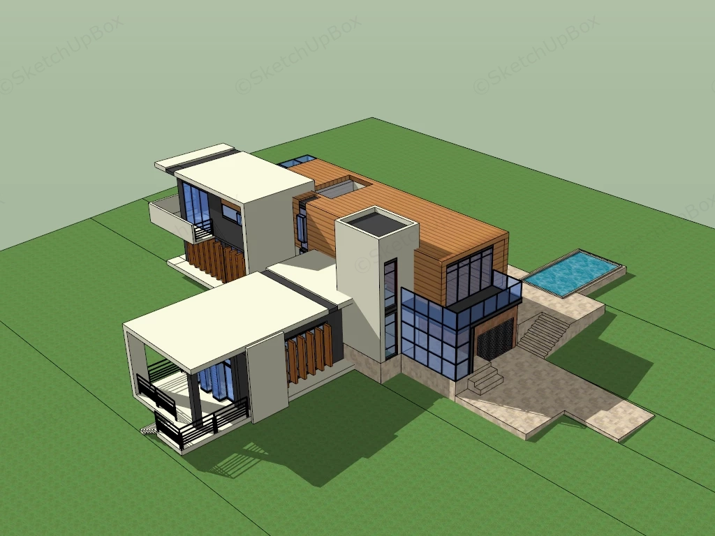 Two Story Contemporary Style House sketchup model preview - SketchupBox