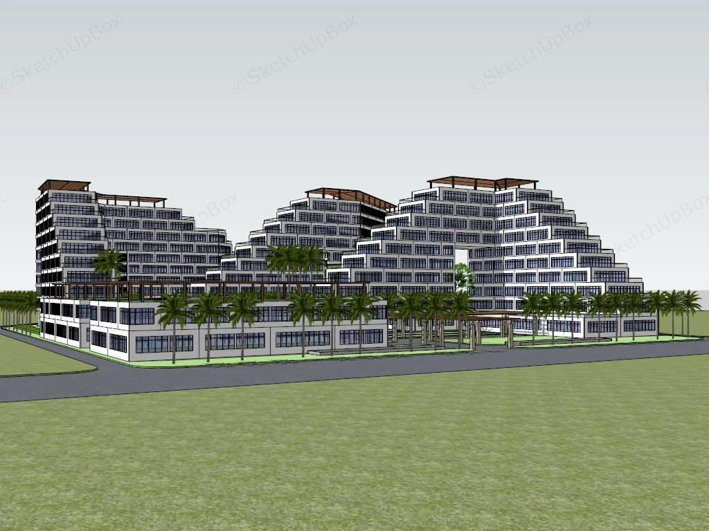Beautiful Tropical Resort Hotel sketchup model preview - SketchupBox