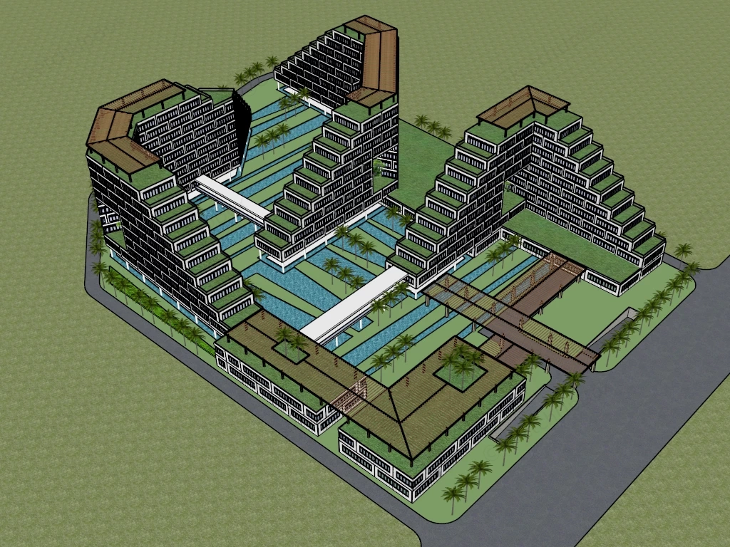 Beautiful Tropical Resort Hotel sketchup model preview - SketchupBox