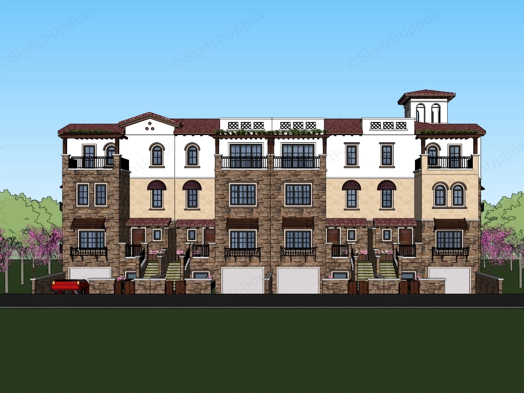 Spanish Style Townhouse sketchup model preview - SketchupBox