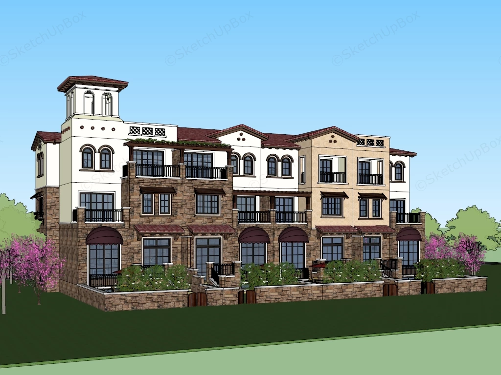 Spanish Style Townhouse sketchup model preview - SketchupBox