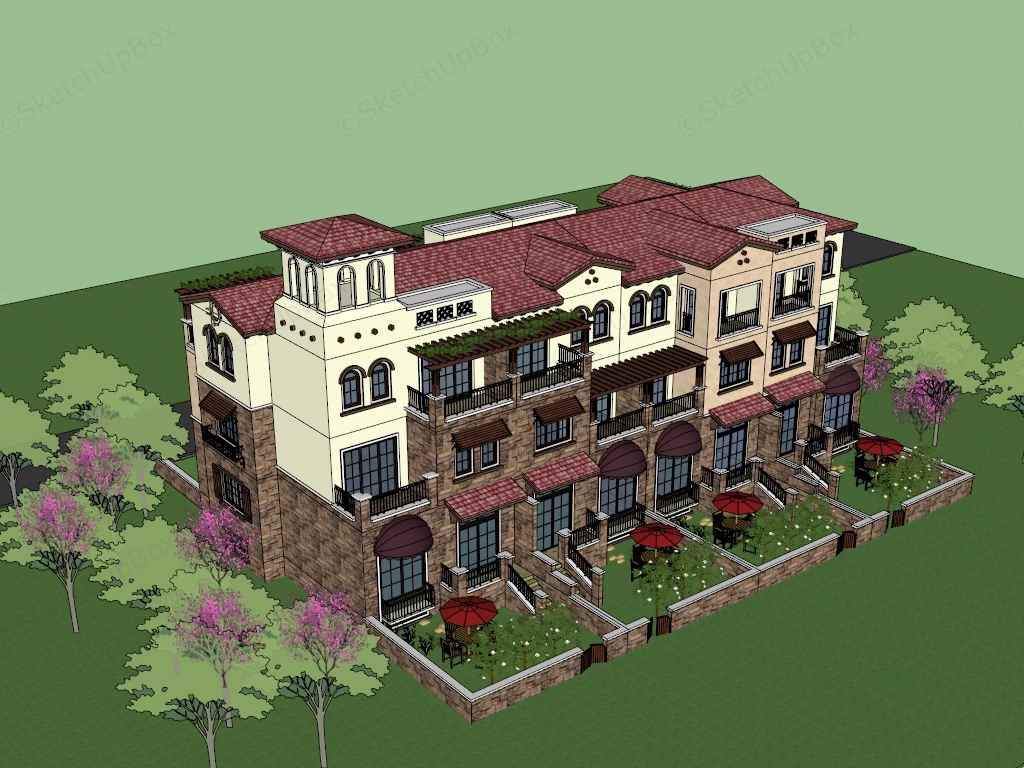 Spanish Style Townhouse sketchup model preview - SketchupBox