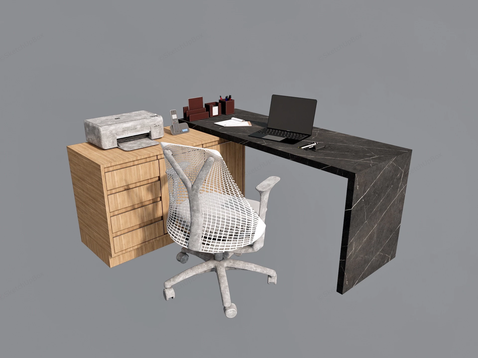 Modern L Shaped Desk And Chair Set sketchup model preview - SketchupBox