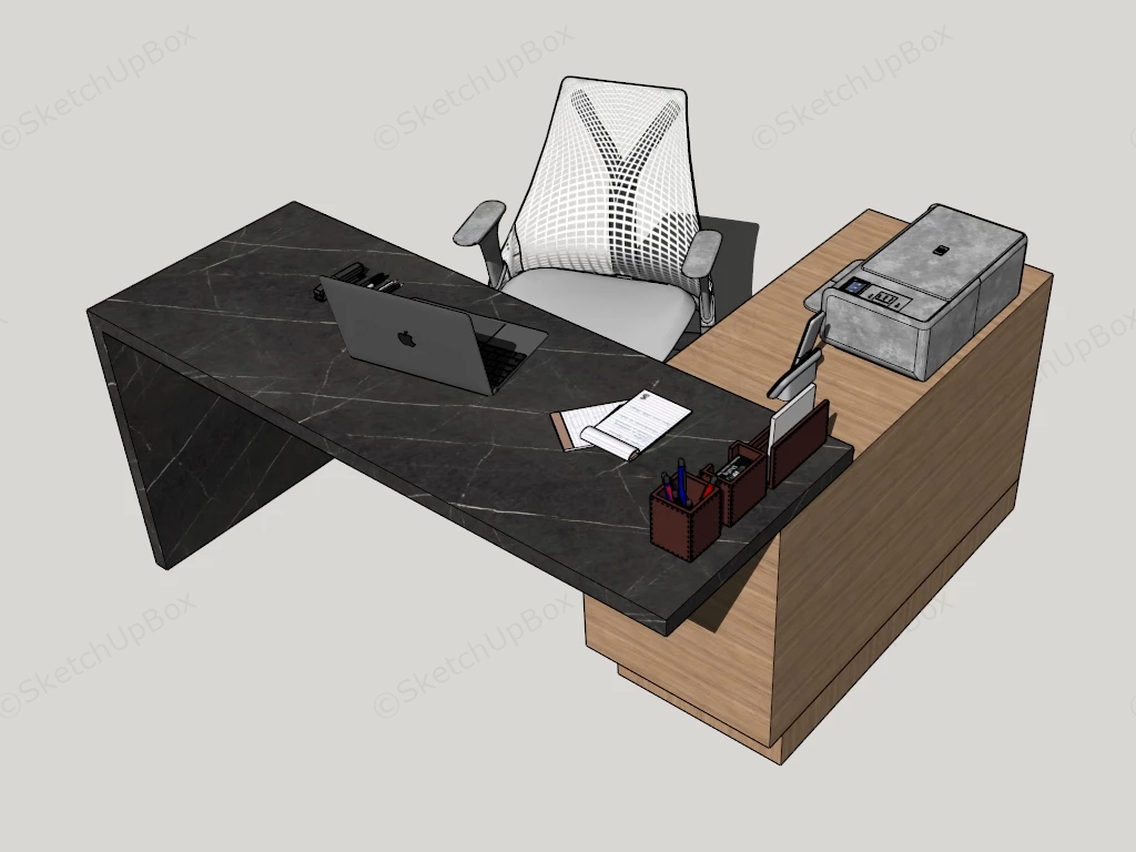 Modern L Shaped Desk And Chair Set sketchup model preview - SketchupBox