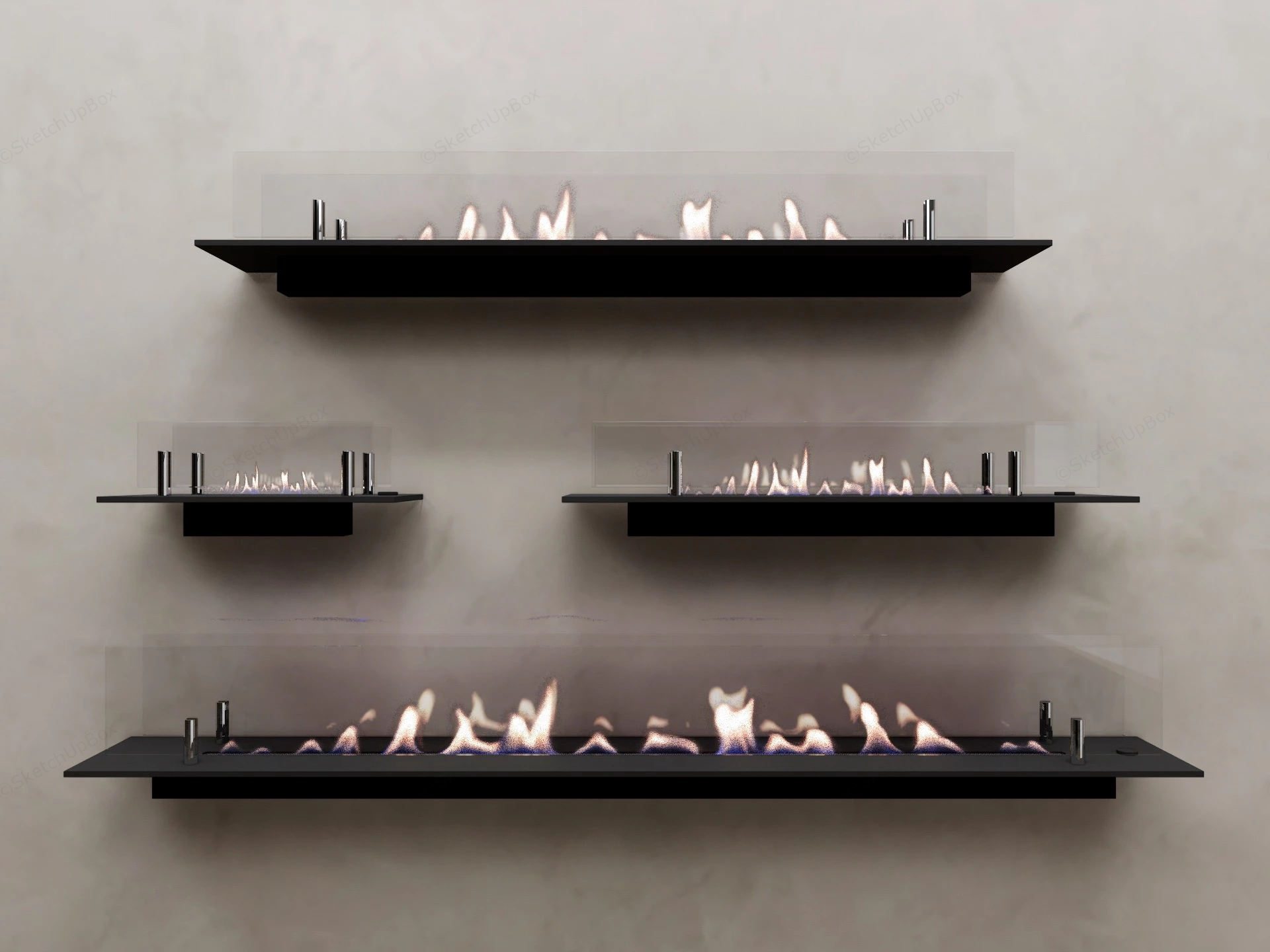 Modern Linear Fireplaces sketchup model preview - SketchupBox