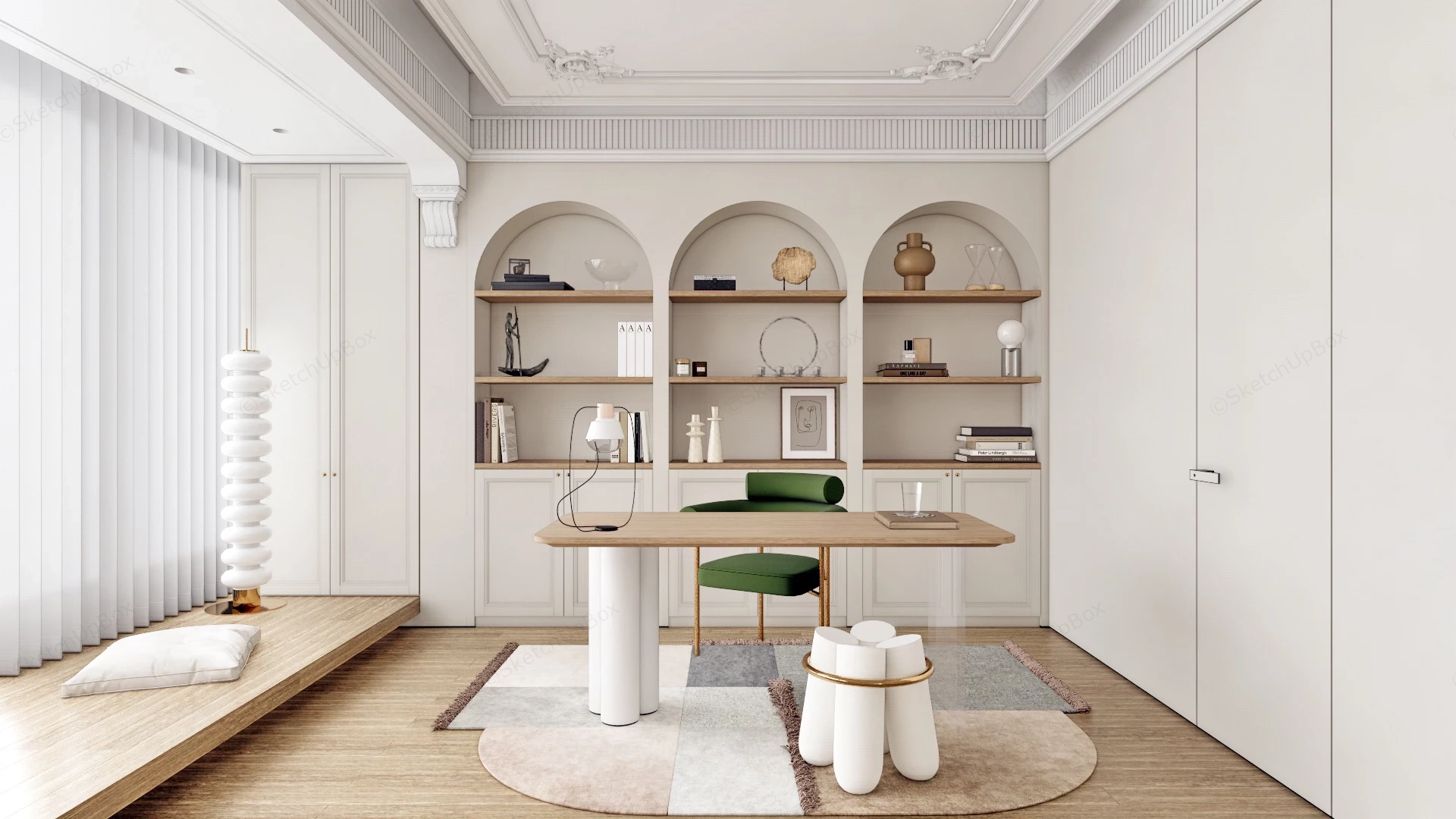 Modern White Home Office sketchup model preview - SketchupBox