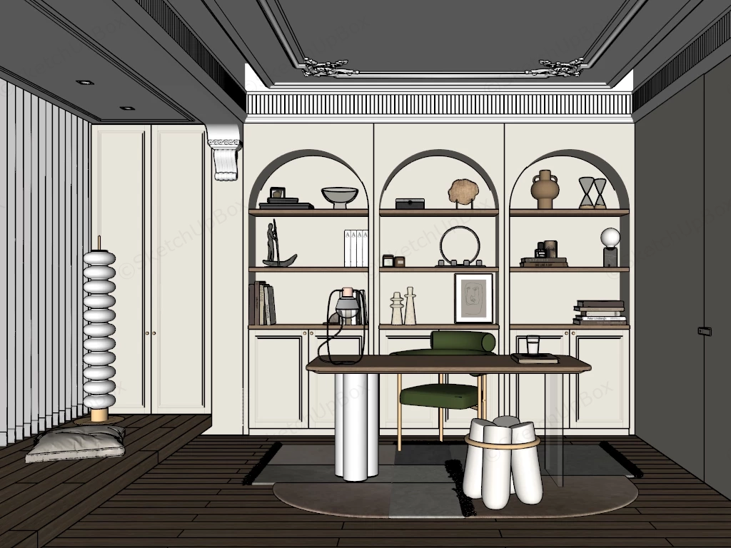 Modern White Home Office sketchup model preview - SketchupBox