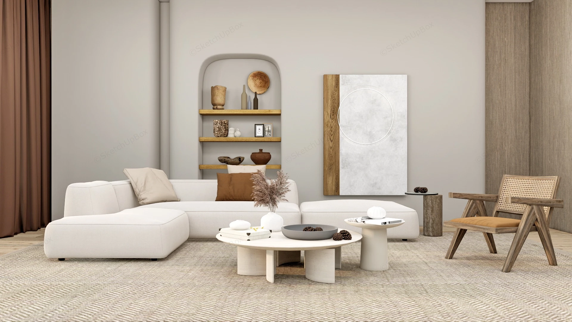 Wabi Sabi Modern Living Room sketchup model preview - SketchupBox