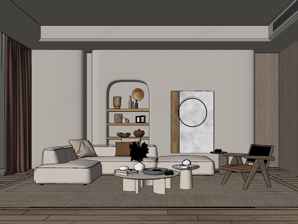 Wabi Sabi Modern Living Room sketchup model preview - SketchupBox