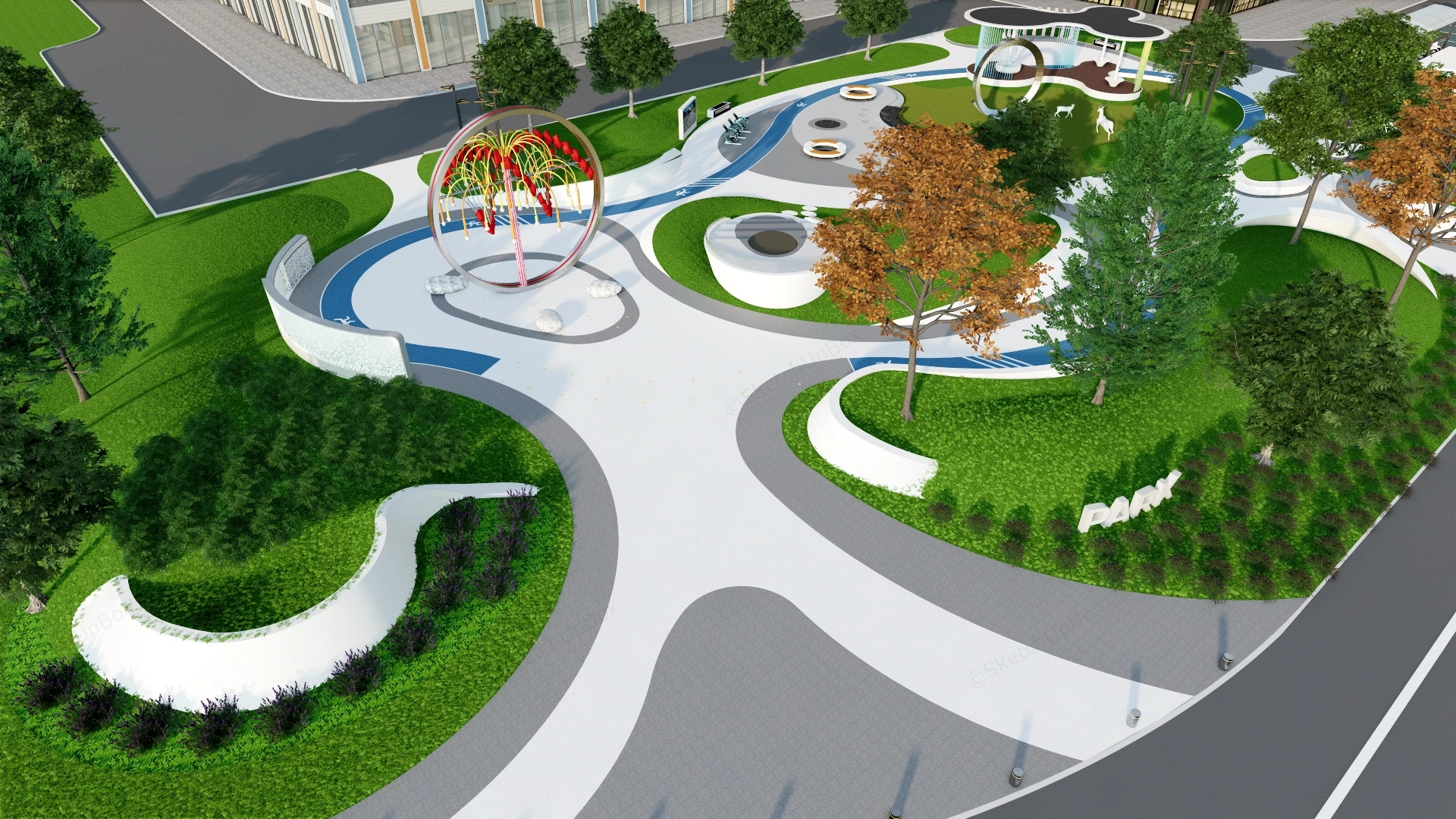 Urban Street Plaza Landscape sketchup model preview - SketchupBox