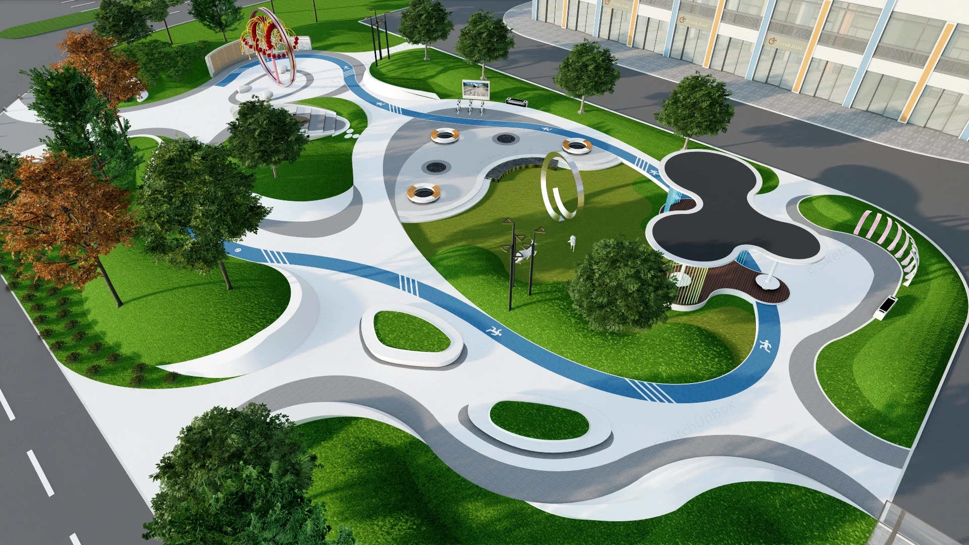 Urban Street Plaza Landscape sketchup model preview - SketchupBox