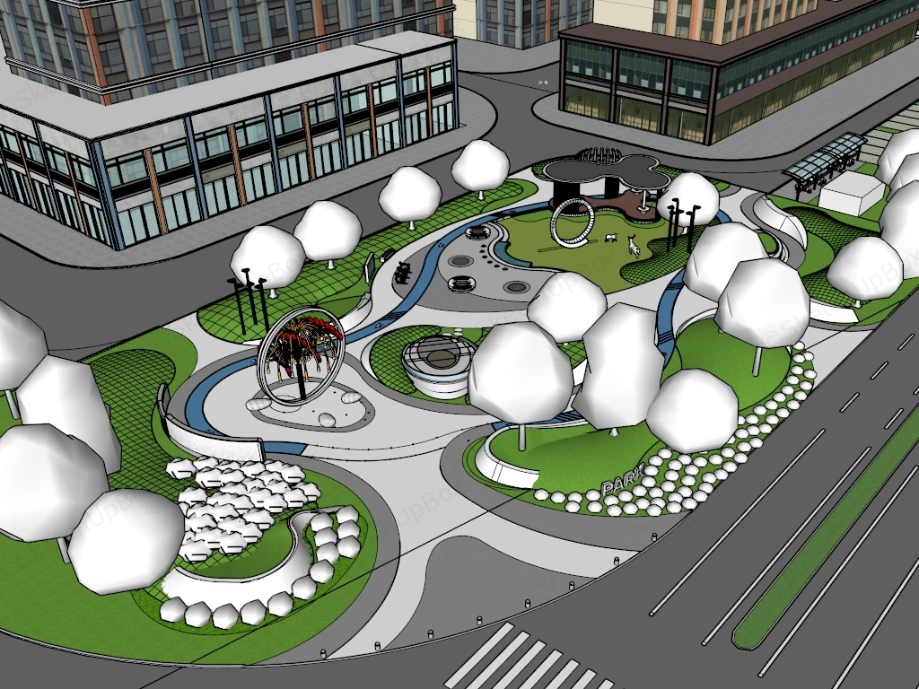 Urban Street Plaza Landscape sketchup model preview - SketchupBox