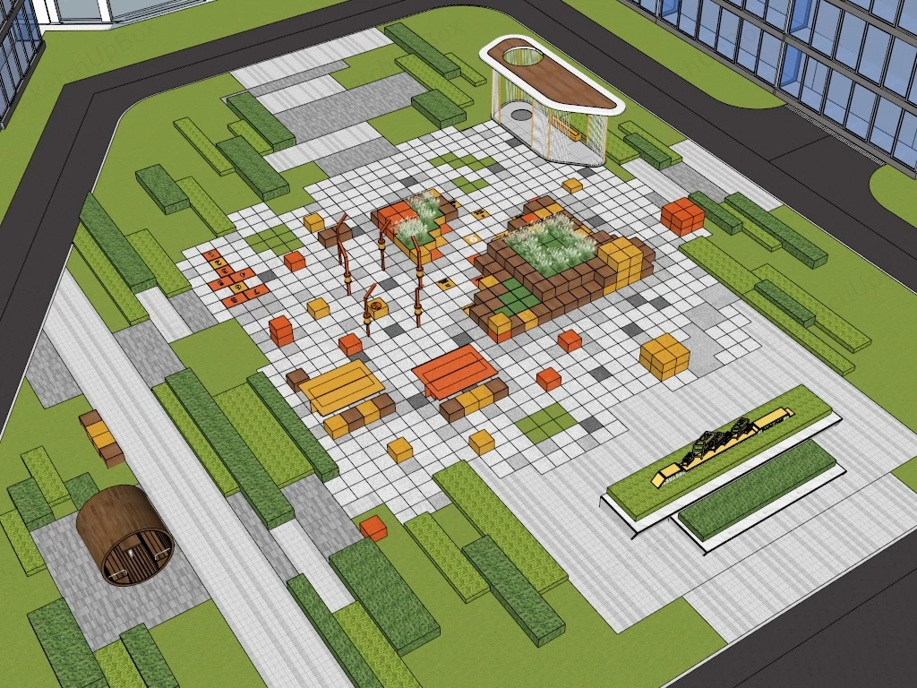 Cube Plaza Park sketchup model preview - SketchupBox