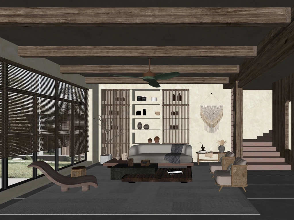 Rustic Wabi Sabi Living Room sketchup model preview - SketchupBox
