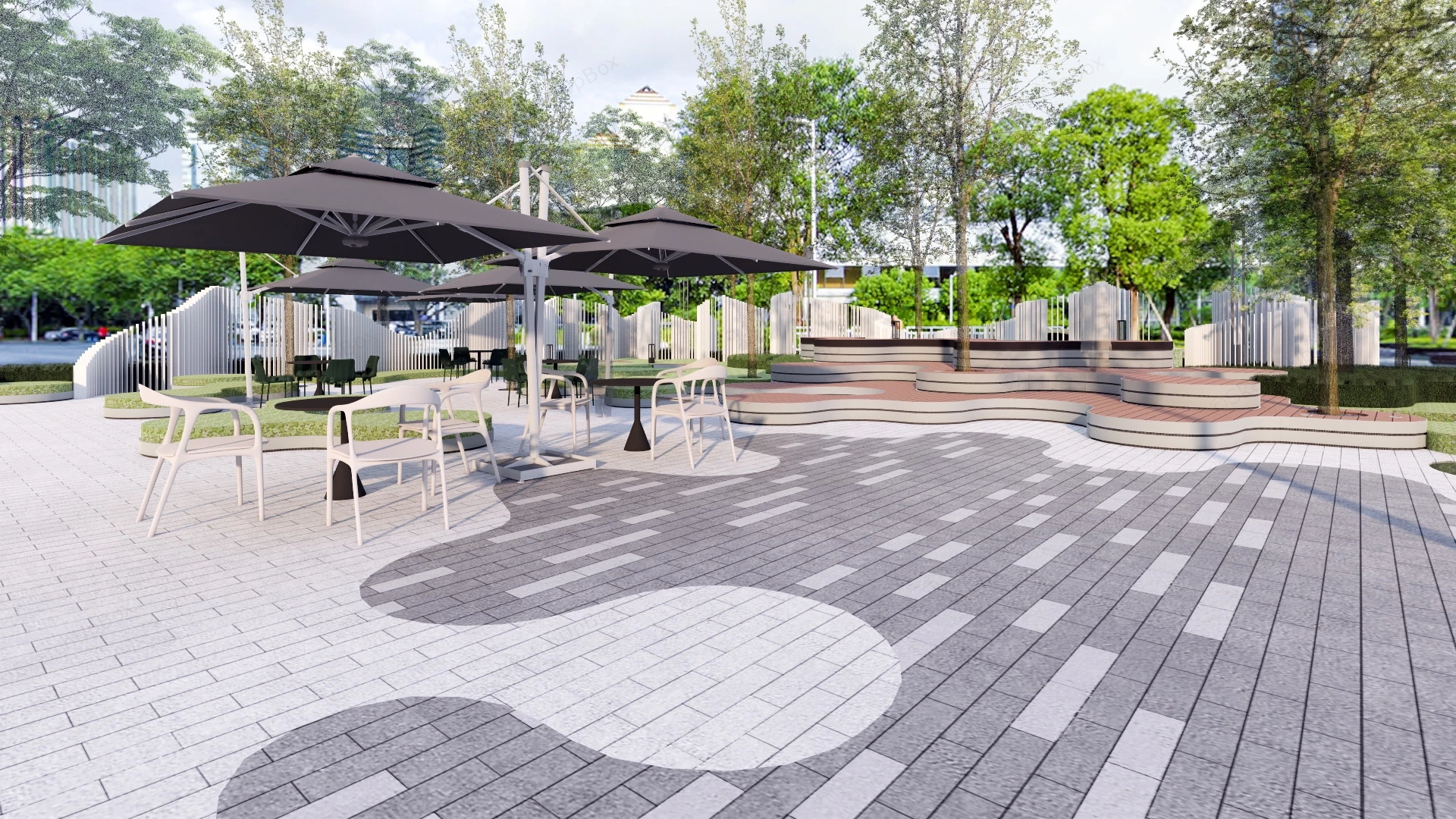 Urban Square Landscape Design sketchup model preview - SketchupBox