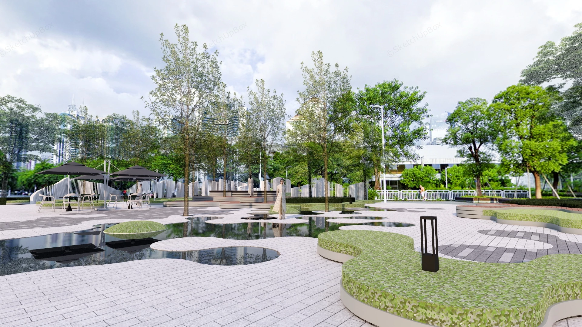 Urban Square Landscape Design sketchup model preview - SketchupBox