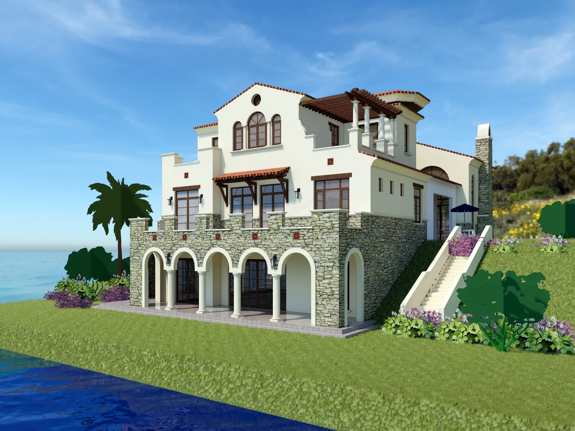 Waterfront Home sketchup model preview - SketchupBox