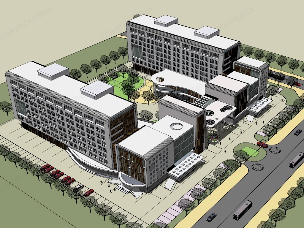 Modern Children’s Hospital sketchup model preview - SketchupBox