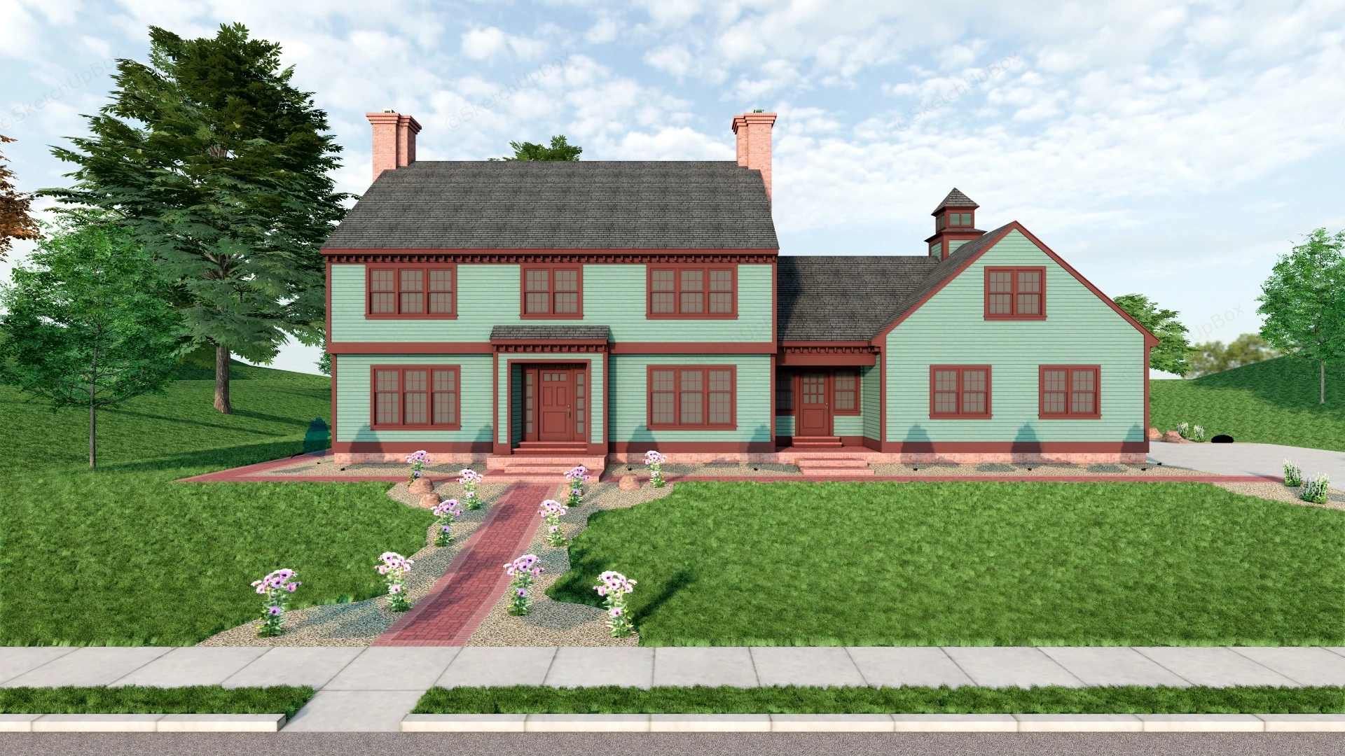 Traditional Farmhouse Exterior sketchup model preview - SketchupBox