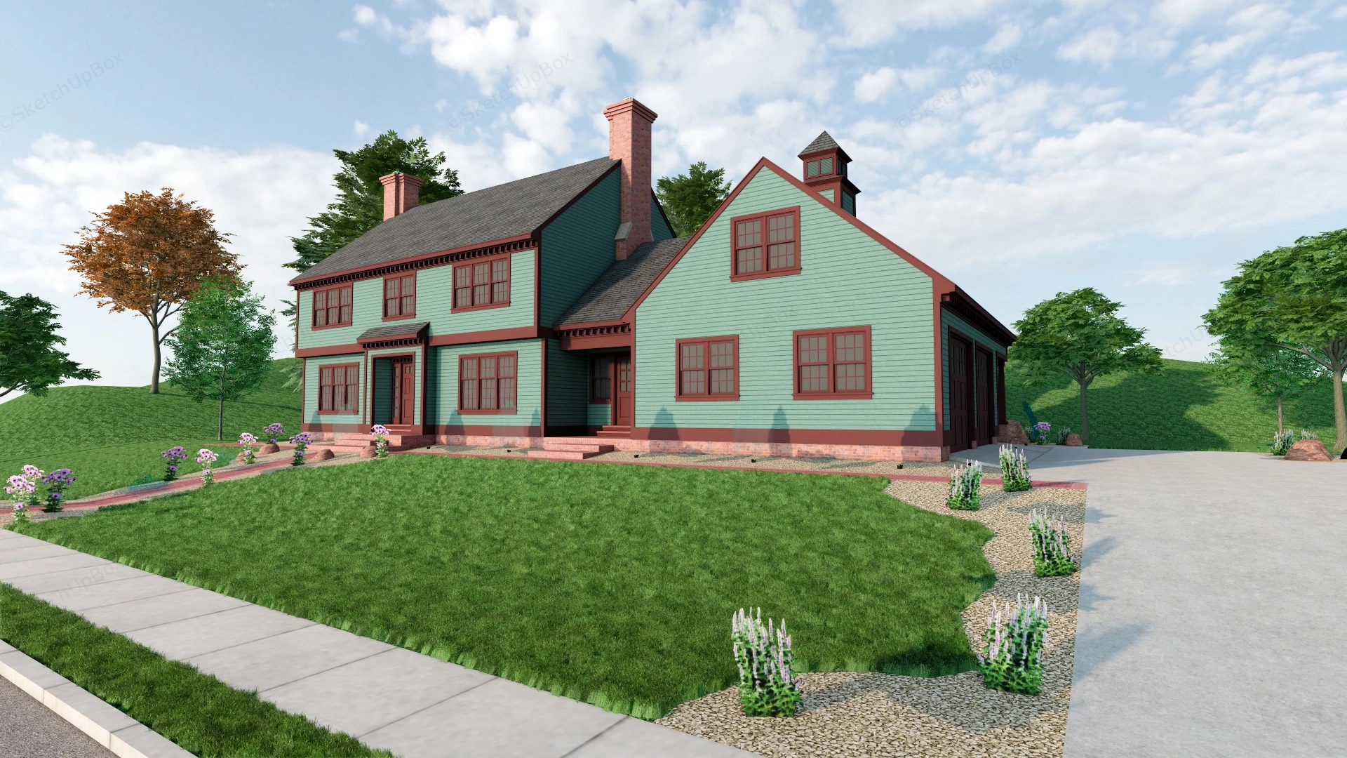 Traditional Farmhouse Exterior sketchup model preview - SketchupBox