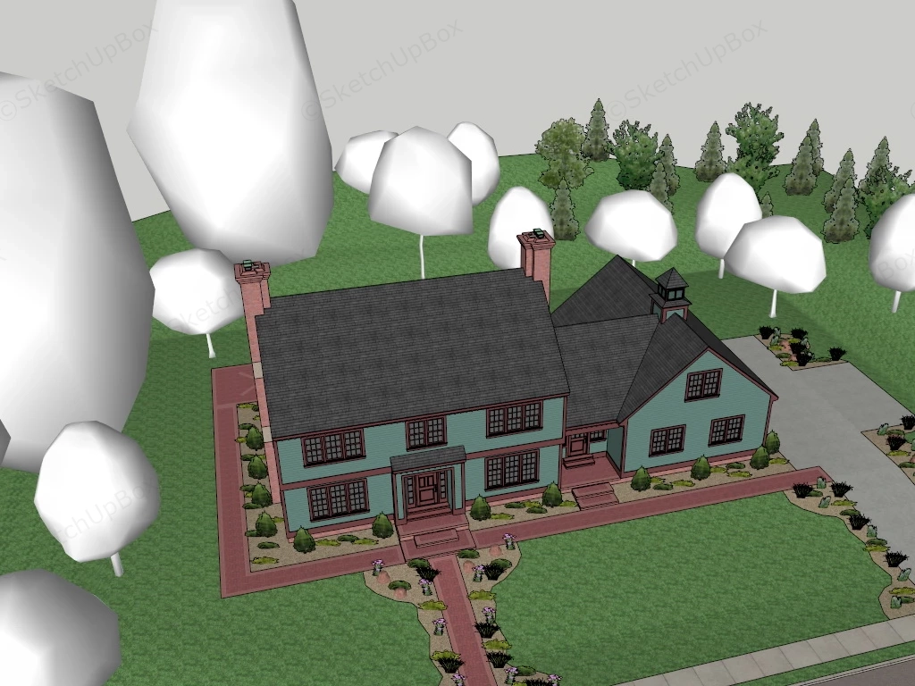 Traditional Farmhouse Exterior sketchup model preview - SketchupBox