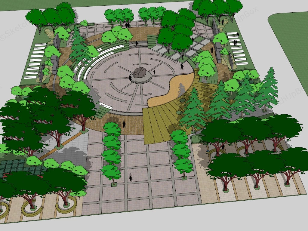 Urban Square Landscape sketchup model preview - SketchupBox