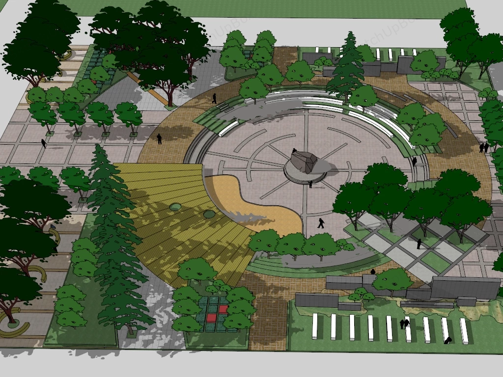 Urban Square Landscape sketchup model preview - SketchupBox