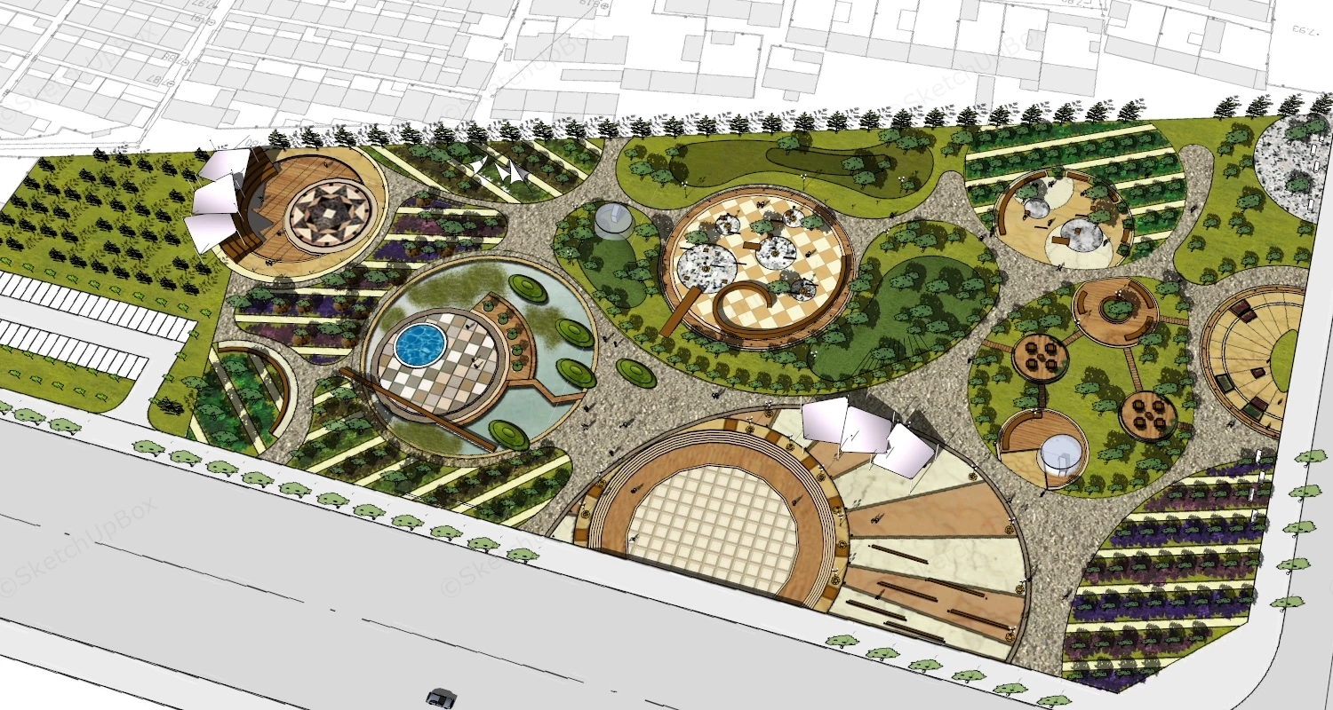 Modern Urban Square Design sketchup model preview - SketchupBox