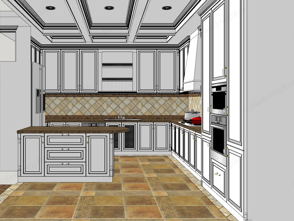 White Kitchen With Island sketchup model preview - SketchupBox