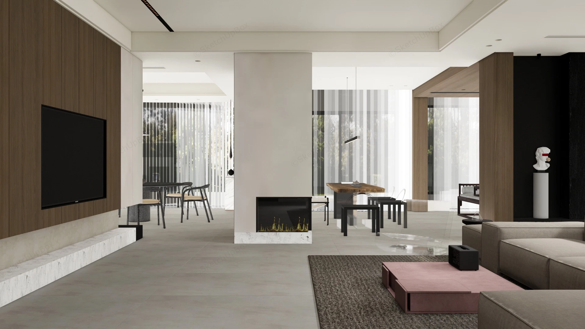 Modern Chinese Living Room sketchup model preview - SketchupBox