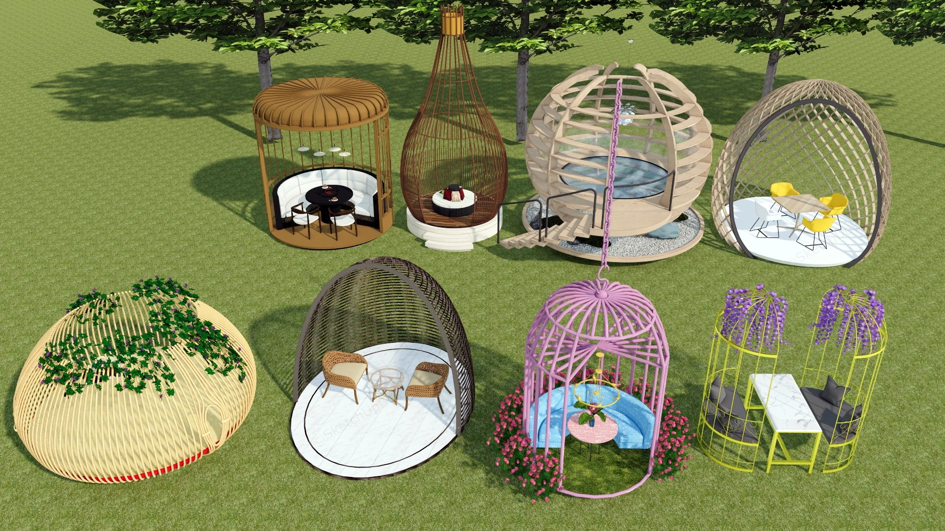 Outdoor Birdcage Gazebos sketchup model preview - SketchupBox