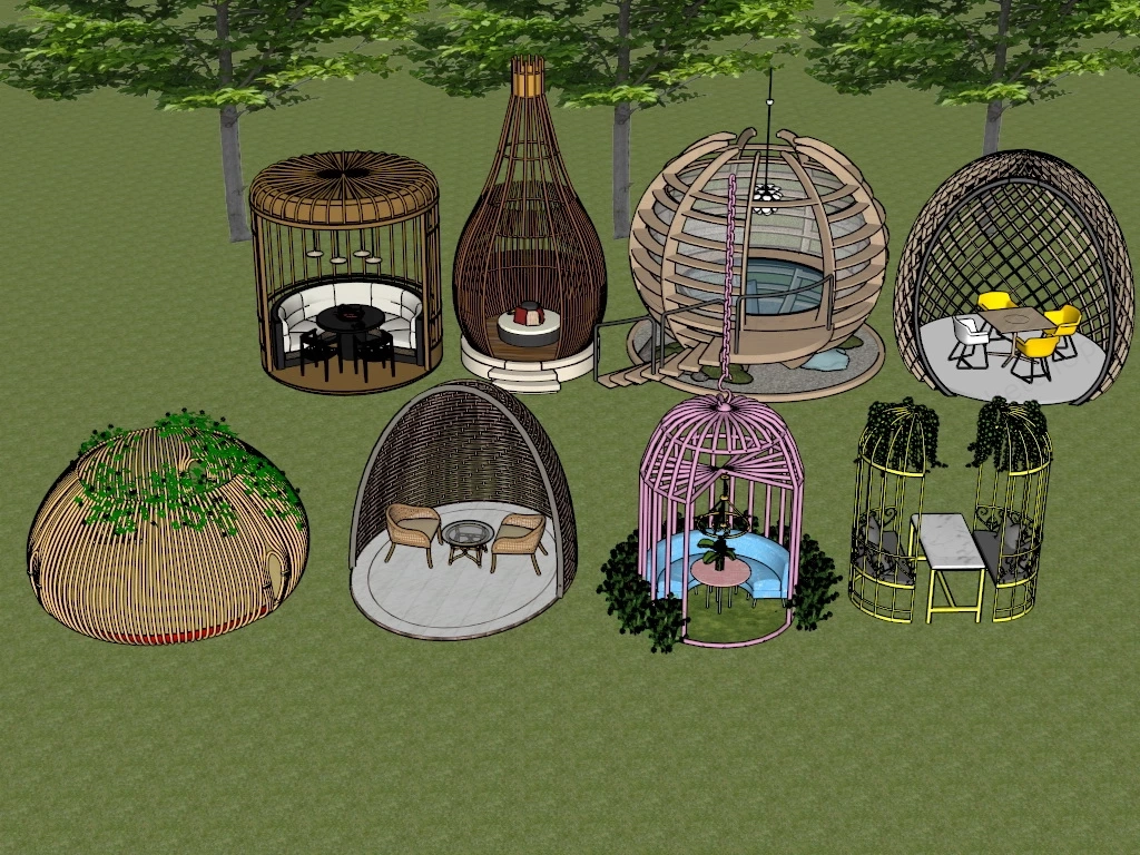 Outdoor Birdcage Gazebos sketchup model preview - SketchupBox