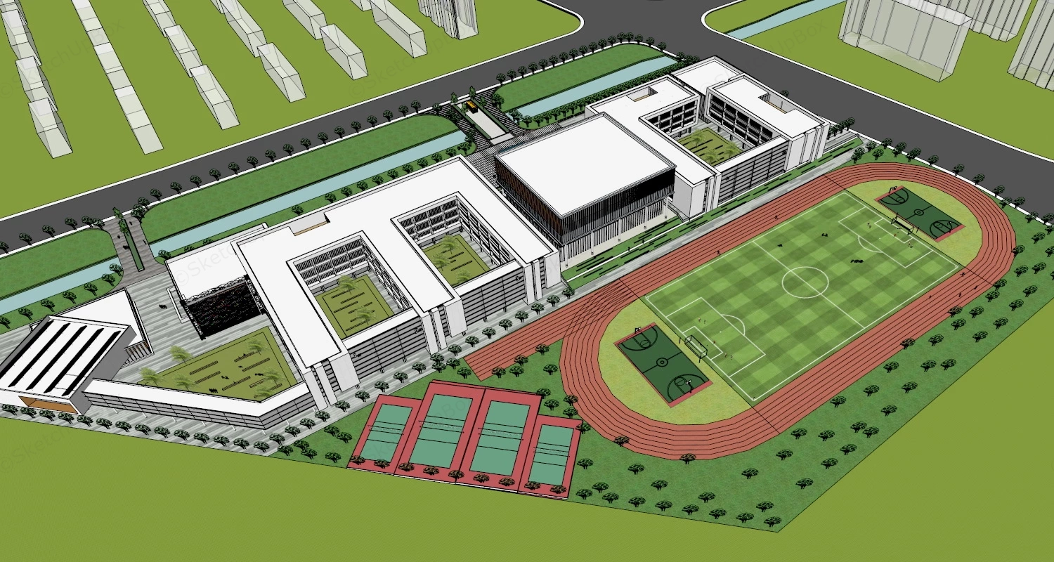 College Campus Design Plan sketchup model preview - SketchupBox
