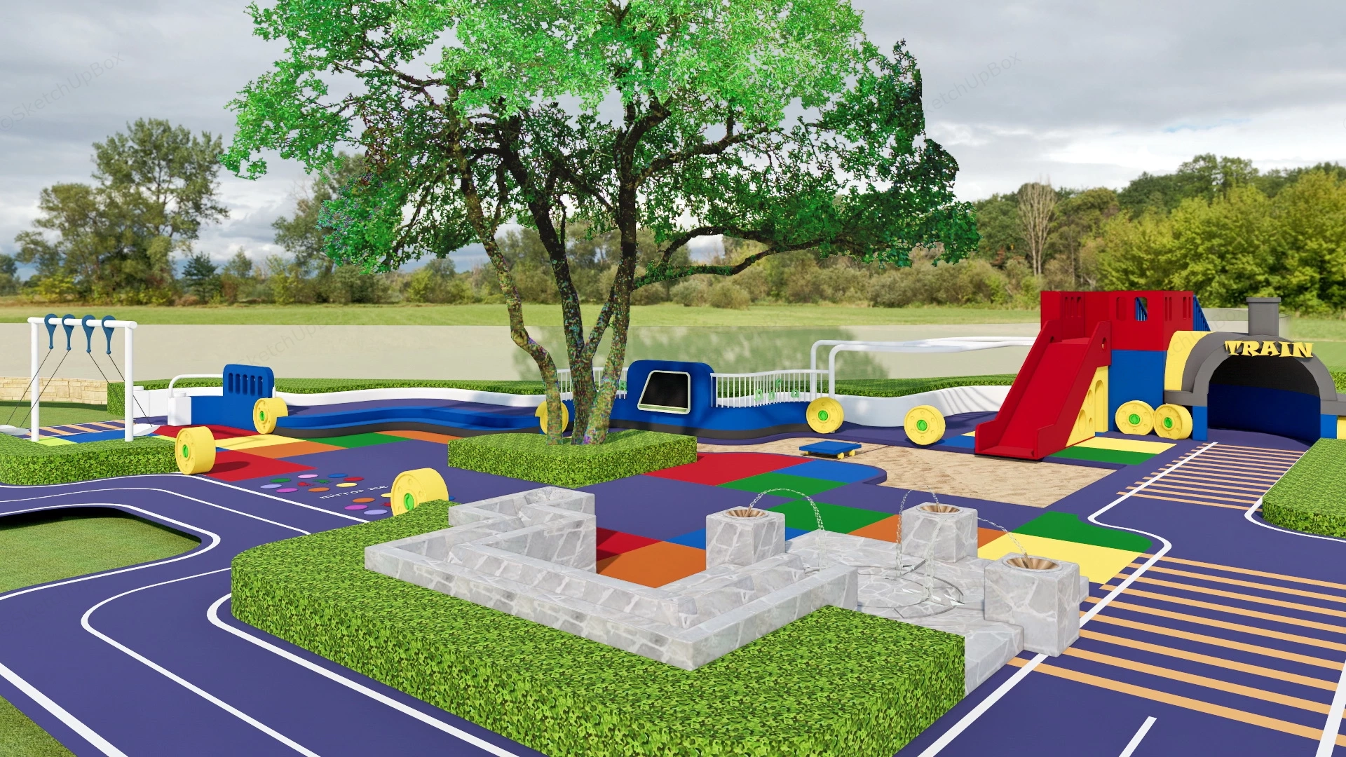 Train Themed Playground sketchup model preview - SketchupBox
