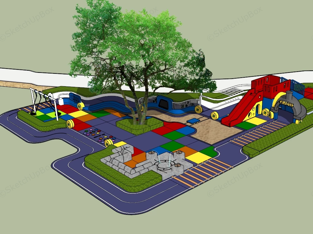 Train Themed Playground sketchup model preview - SketchupBox