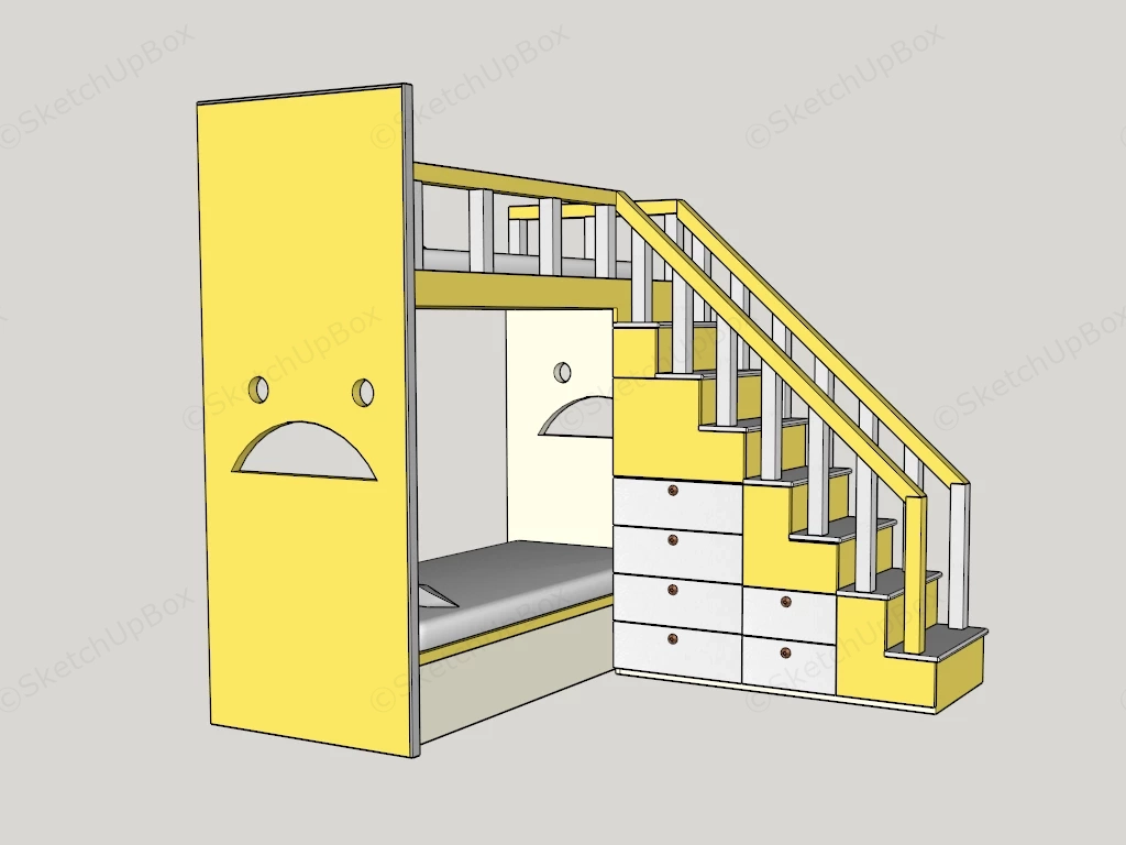 Bunk Bed With Stairs And Storage sketchup model preview - SketchupBox