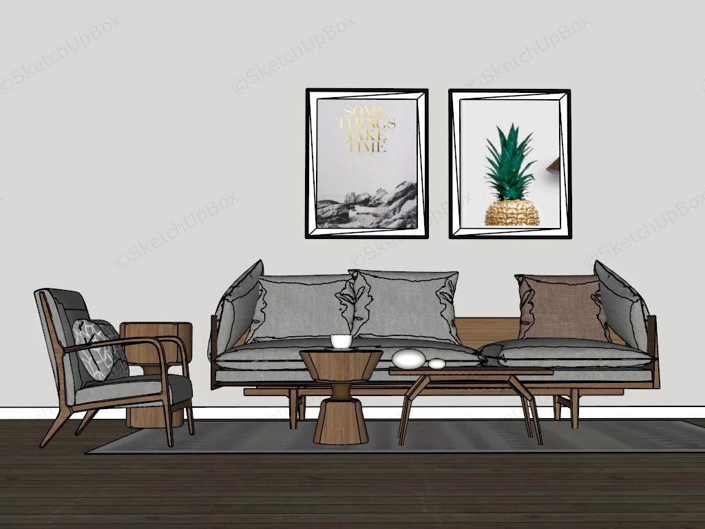 Zen Living Room Furniture Set sketchup model preview - SketchupBox