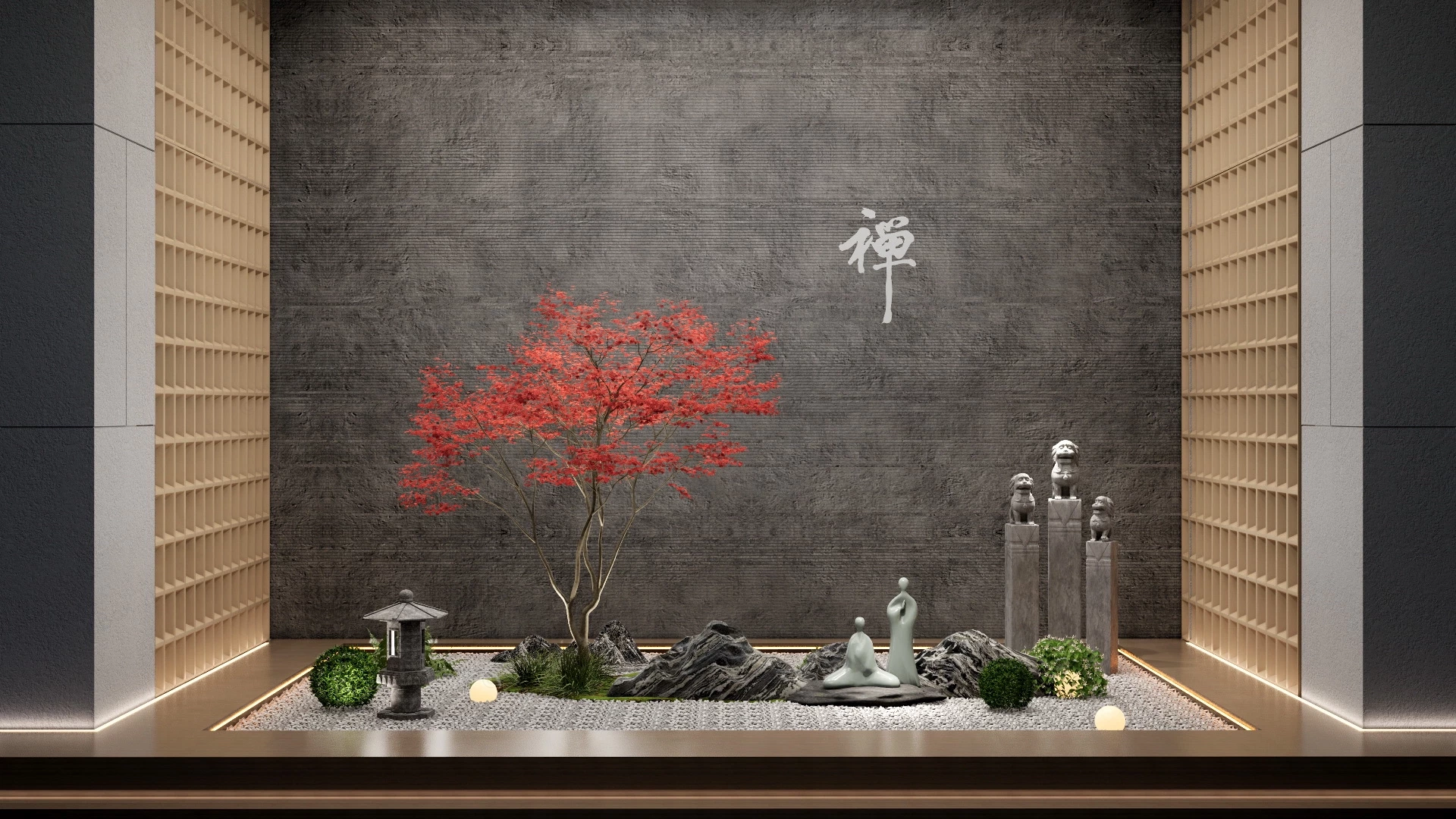 Indoor Zen Buddhist Garden sketchup model preview - SketchupBox