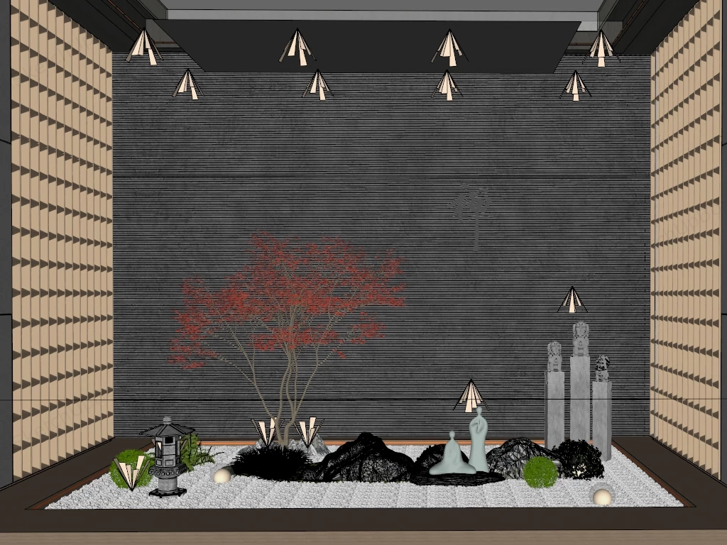 Indoor Zen Buddhist Garden sketchup model preview - SketchupBox
